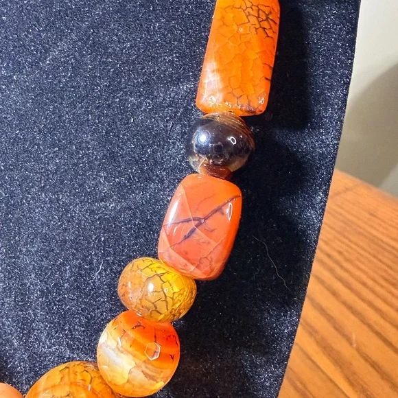 Snakeskin and Carnelian Agate Beaded Necklace - Picture 2 of 6